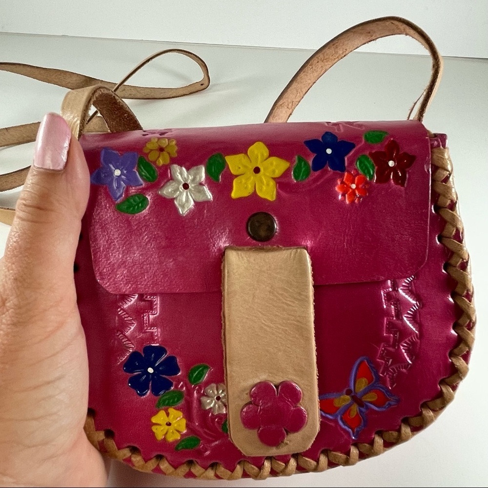 Tooled Pink Leather Mini Cross Body Bag - Picture 6 of 13